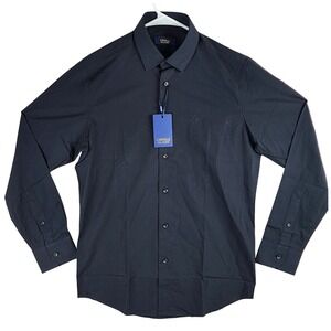 Cavalli Class Slim‎ Fit Logo Shirt Mens 15.5 Black Designer Long Sleeve Luxury